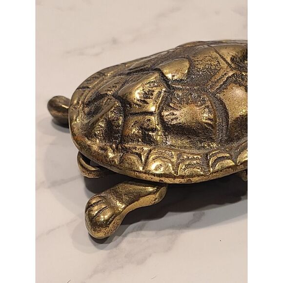 Brass Turtle Trinket with Hinged Box Pill Box Jewelry Holder Made In England EUC - Picture 10 of 11